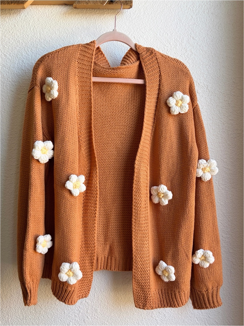 Brown 3D Floral Open Cardigan XL